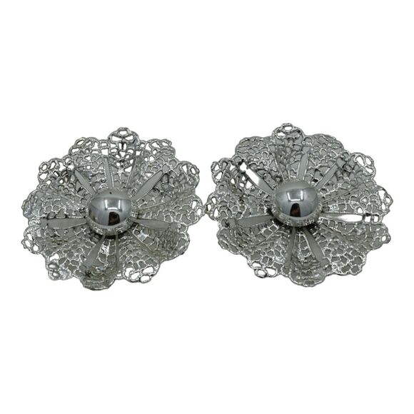 Vintage Sarah Coventry Silvertone Clip On Earrings Fan Fare 1959 - Picture 1 of 6